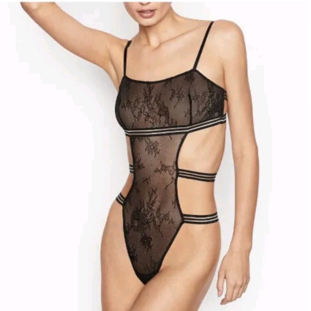 New!Victoria's Secret‎ Very Sexy Banded Thong Black Lace Teddy